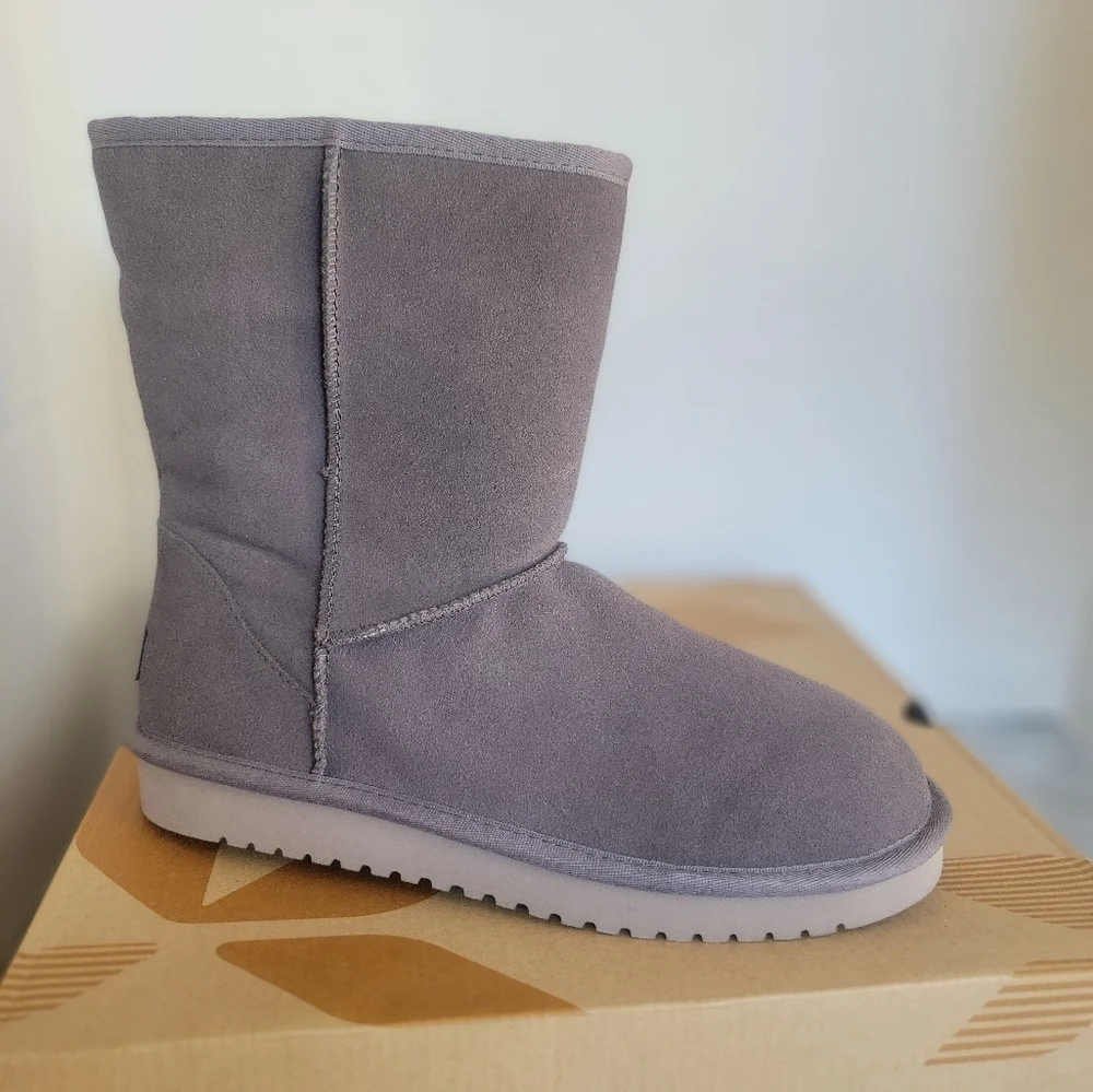 Koolaburra Gray Suede Mid-Calf Shearling Lined Winter Boots